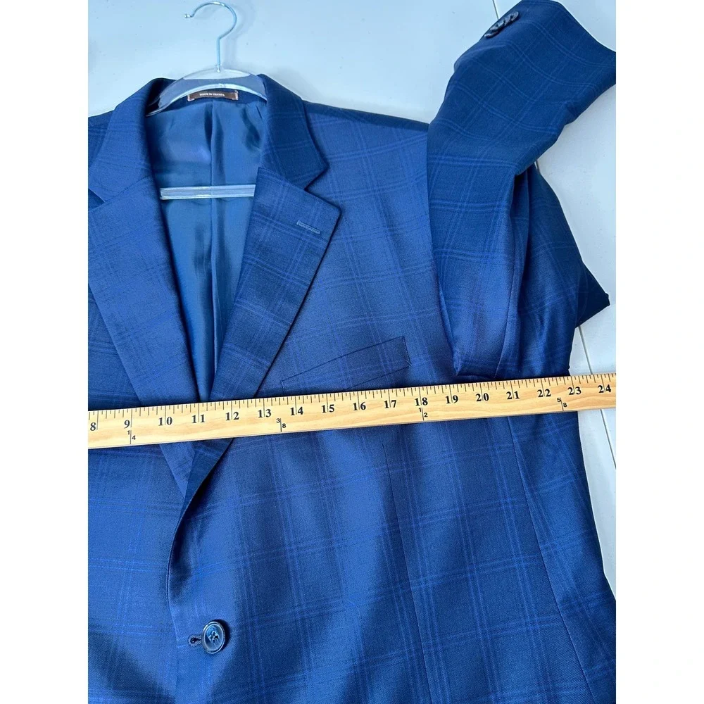 Peter Millar Sport Coat 46R Blue Plaid Pure Virgin Wool 2-Button Blazer Canada